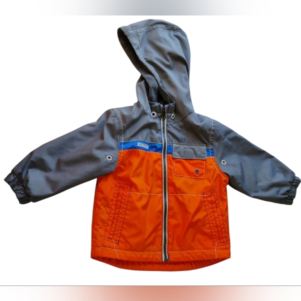 Oshkosh B'gosh Infant Windbreaker Jacket Sz 12 M Hooded Fleece lining Zips E-1